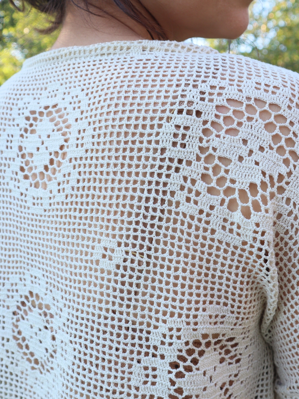 Upcycled Vintage Cotton Lace Tablecloth Crochet Tie-Front  Top in Cream L • XL - Picture 3 of 7